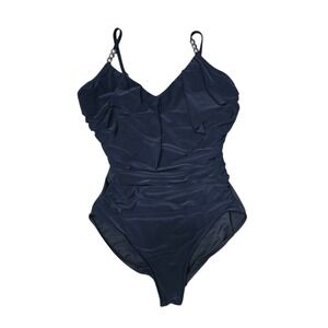 Magic Suit Black One Piece Swimsuit Ruched Front Chain Strap Women Size 14